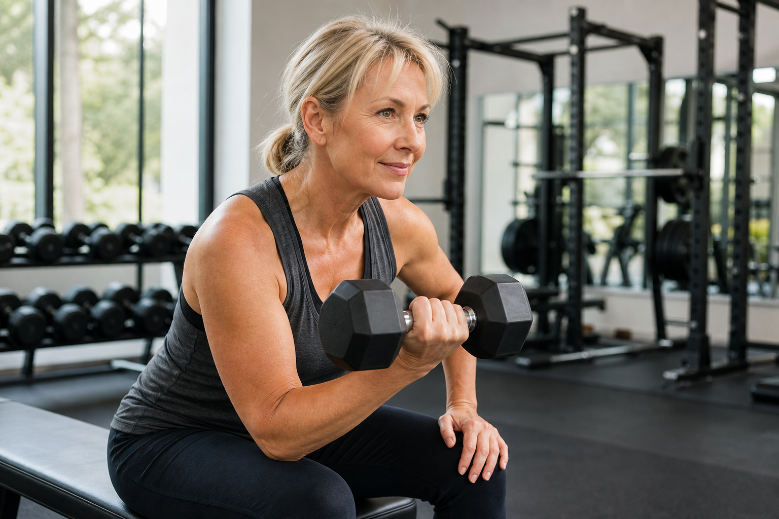 Conceptual editorial scene using symbolic objects and a subtle visual contradiction to represent Exercise and Menopause: Essential Strategies for Health and Well-being