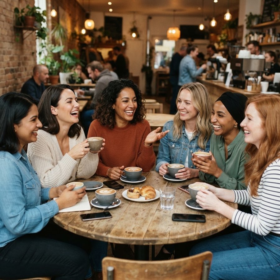 Women sharing conversation around a table